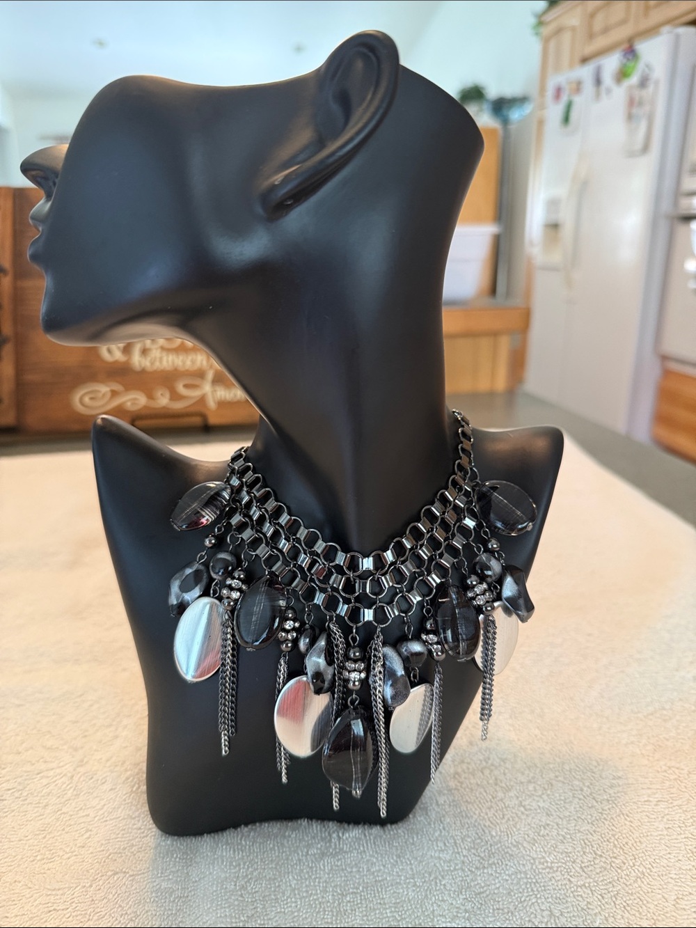 Statement Black and Silver Chain Fringe Necklace